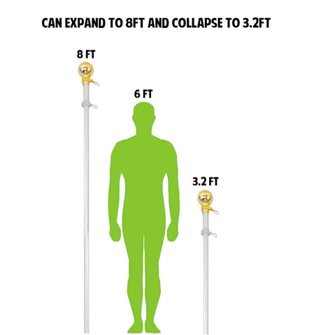 8 ft Aluminum Flagpole, Silver, Indoor Use with Classic Ball Topper and Base