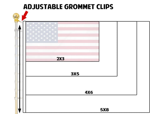 8 ft Aluminum Flagpole, Silver, Indoor Use with Classic Ball Topper and Base