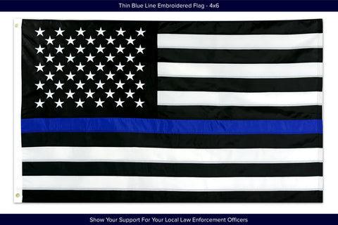 Thin Blue Line USA Flag | Heavy Duty Police Flag | Back The Blue | Blue Lives Matter Flag | Quadruple Stitched Fly End | Durable High-Performance 210D Nylon for High Winds | Brass Grommets | Embroidered