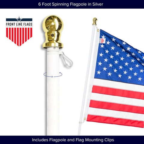 6ft Flag Pole, Heavy Duty Aluminum Spinning Flagpole, White